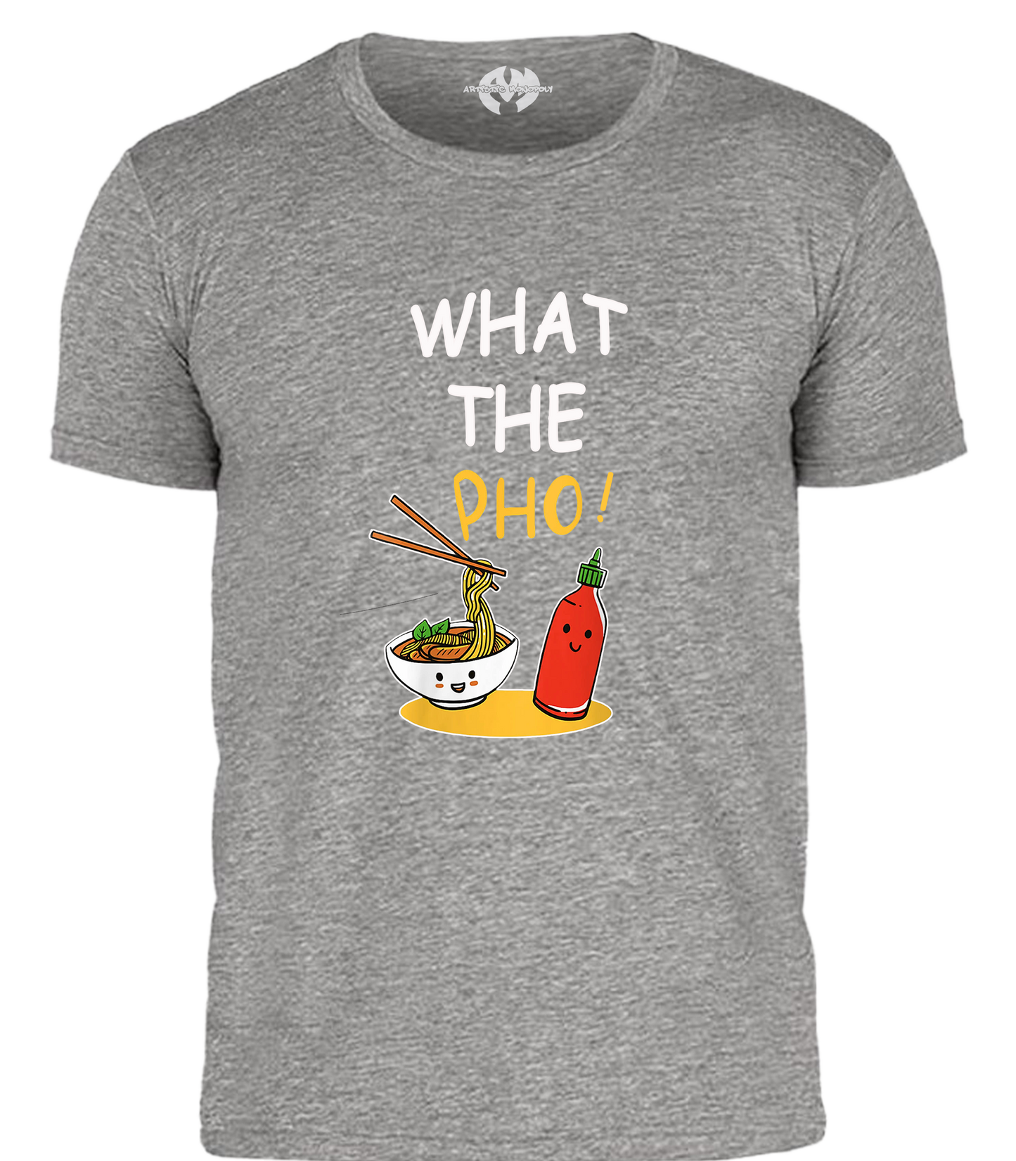 What the Pho Unisex Graphic T-Shirt - Cartoon Pho Bowl & Sriracha Cotton Tee