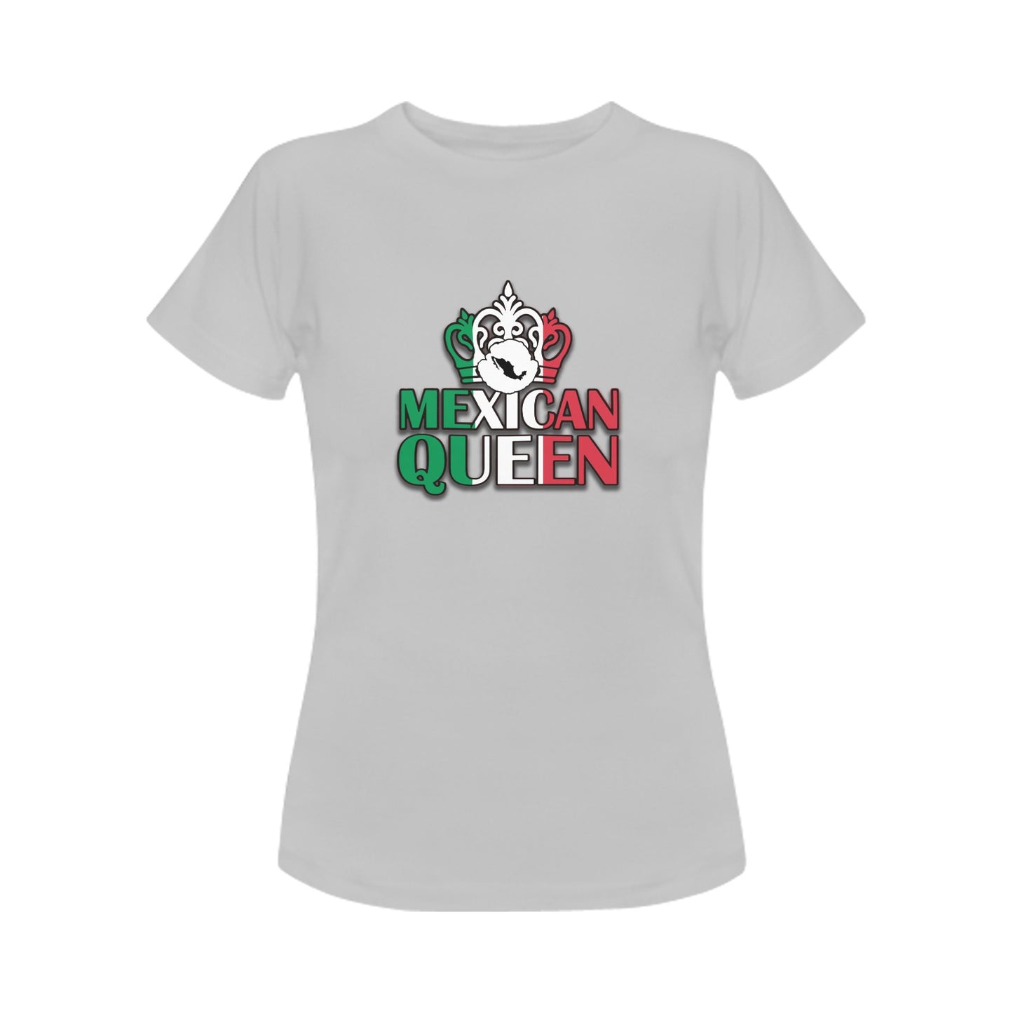 Mexican Queen crown and flag short sleeve women's shirt gray