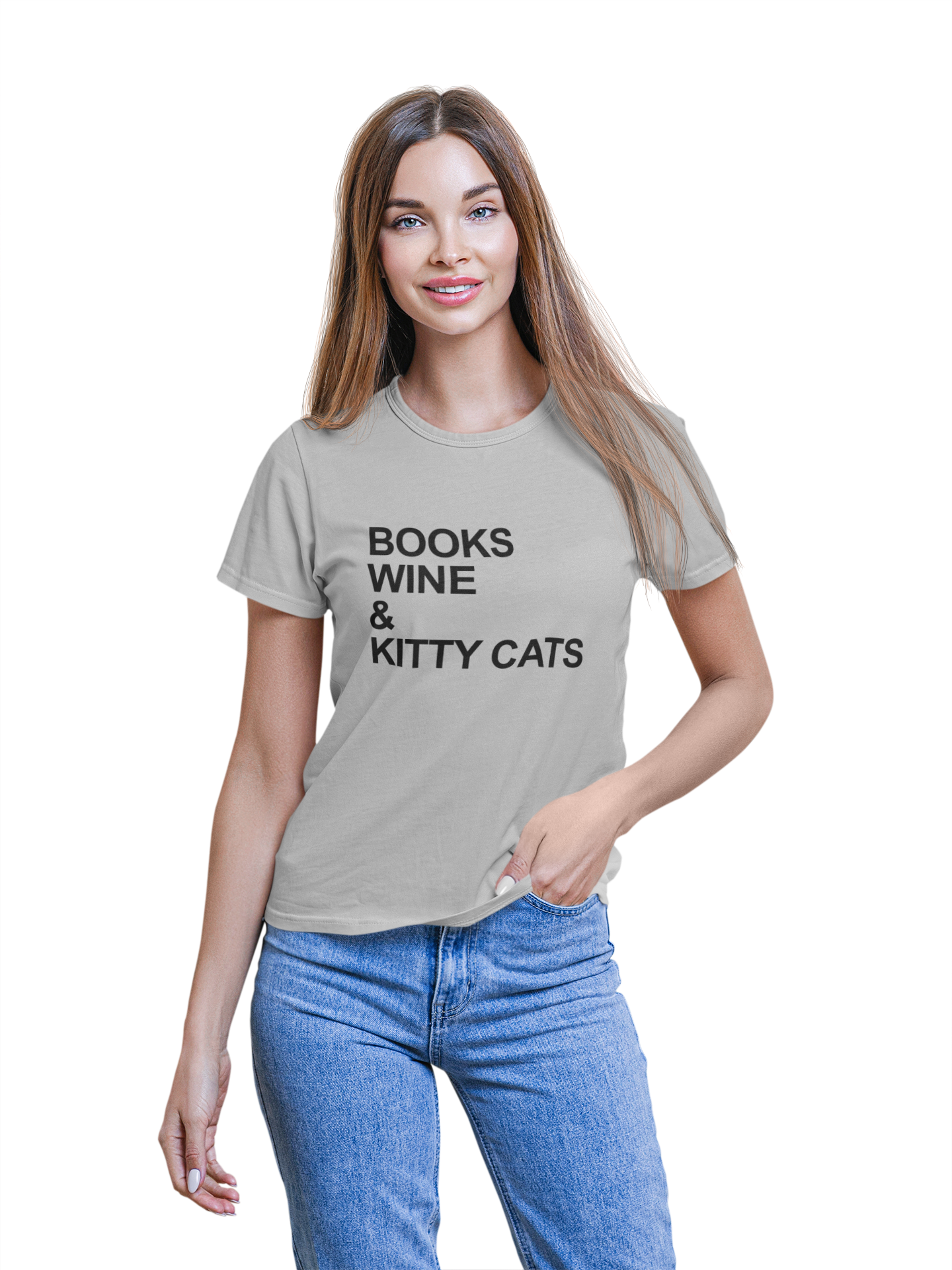Books Wine and Kitty Cats women's fitted short sleeve t-shirt