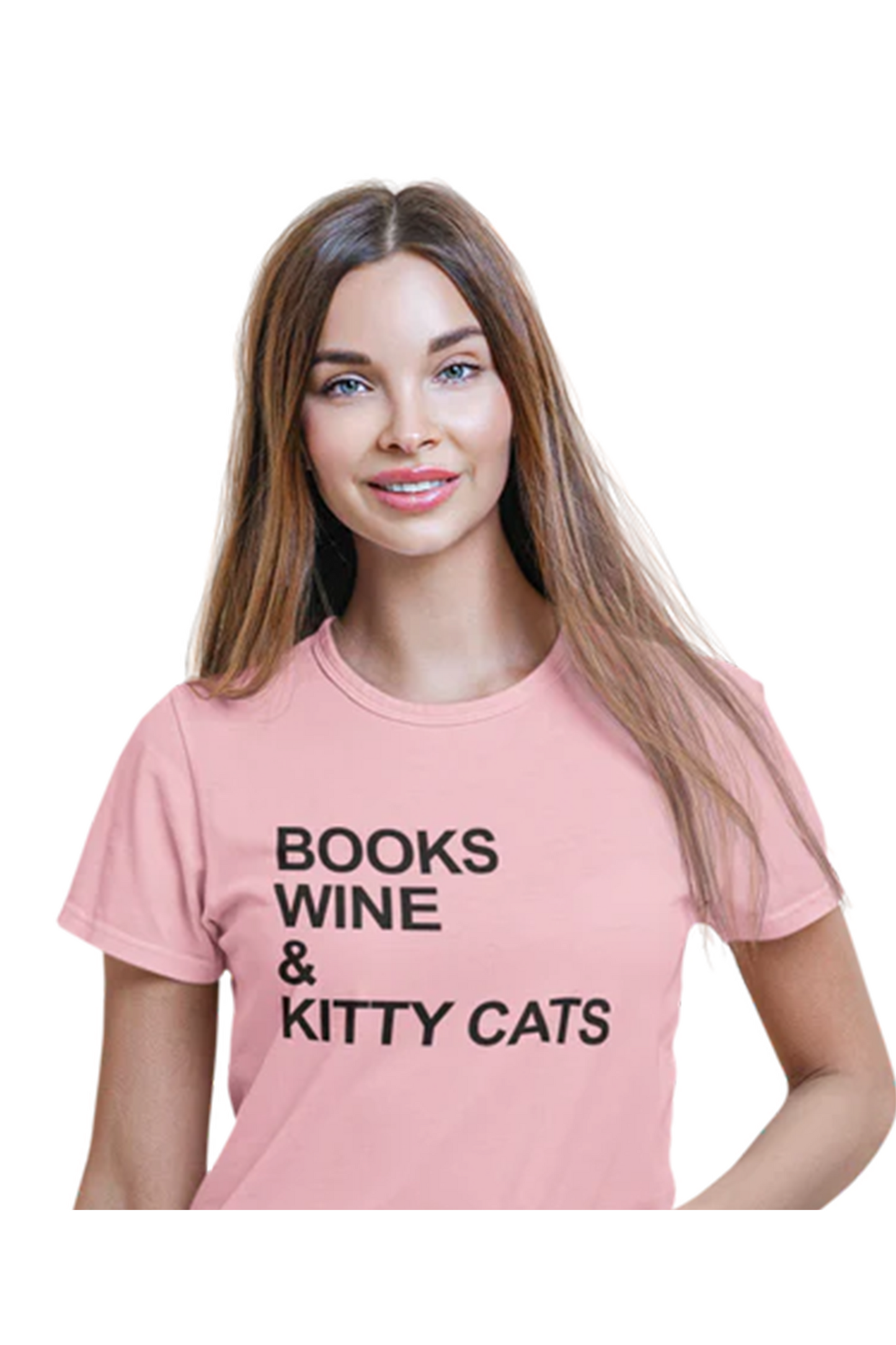 Books Wine and Kitty Cats women's fitted short sleeve t-shirt