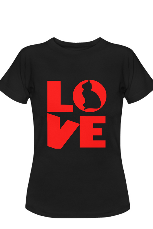 Cat Love women's crew neck t-shirt black short sleeves