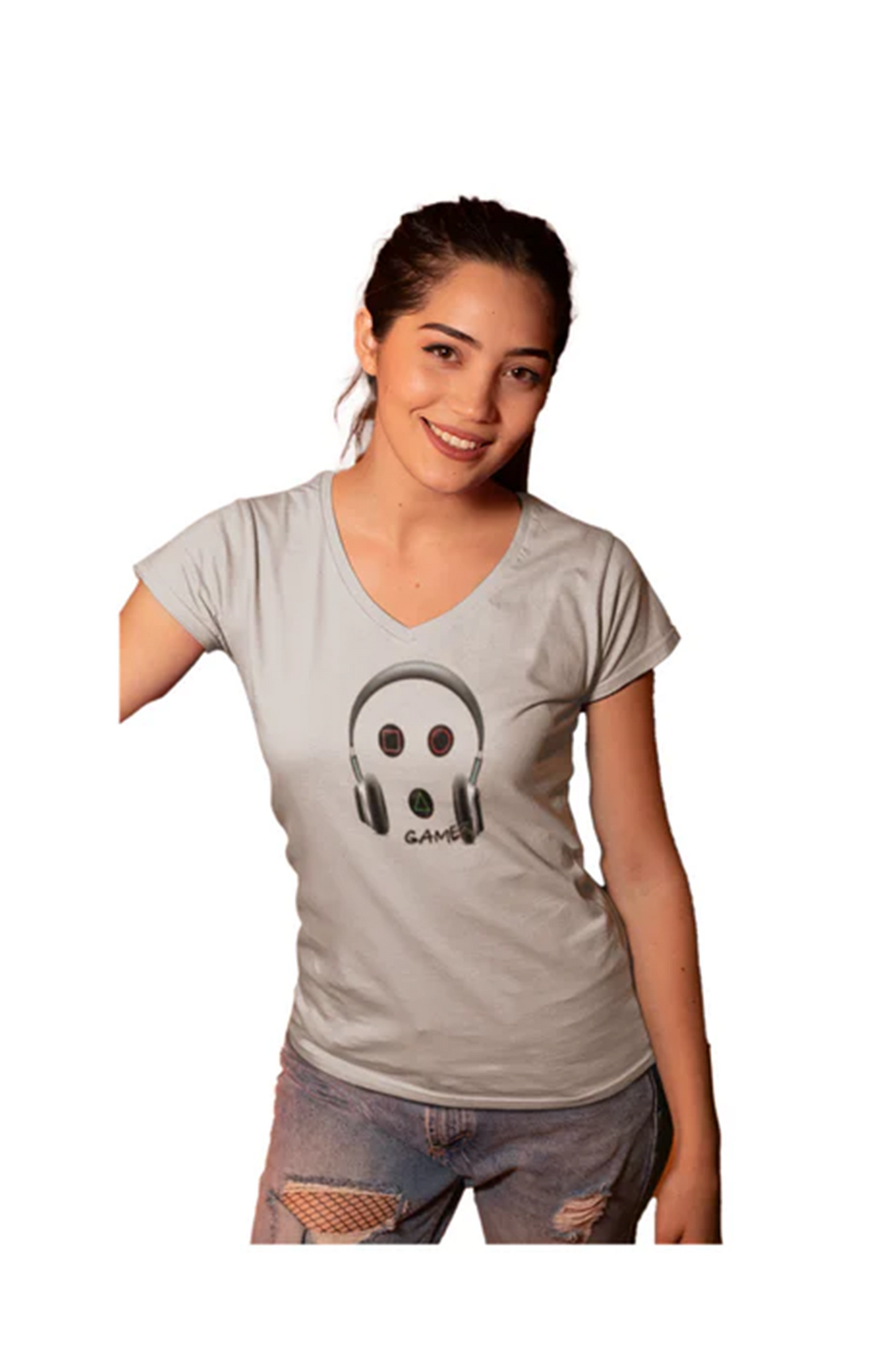 Artistic Monopoly GAMER girl women's fitted v neck t-shirt