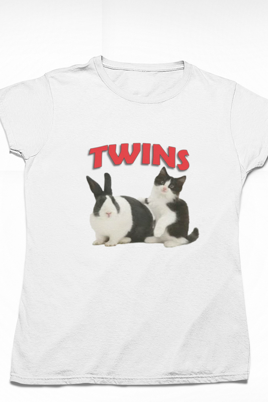 TWINS cute kitten and bunny rabbit Women's fitted t-shirt White