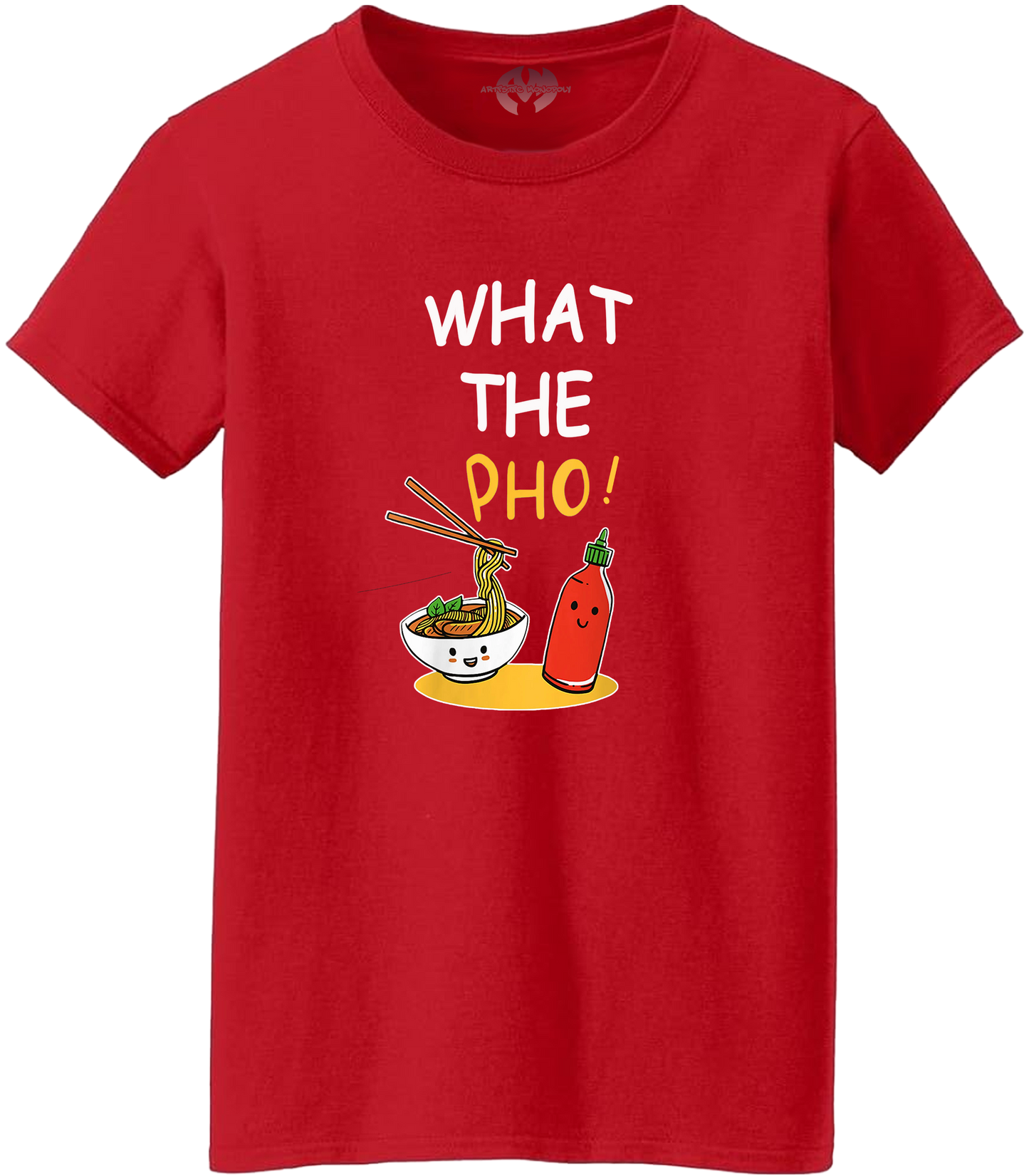 What the Pho Unisex Graphic T-Shirt - Cartoon Pho Bowl & Sriracha Cotton Tee
