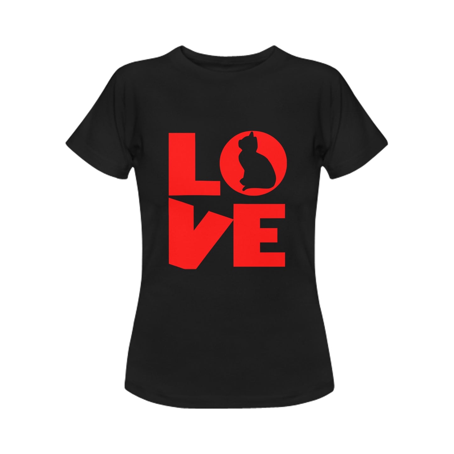 Cat Love women's crew neck t-shirt black short sleeves