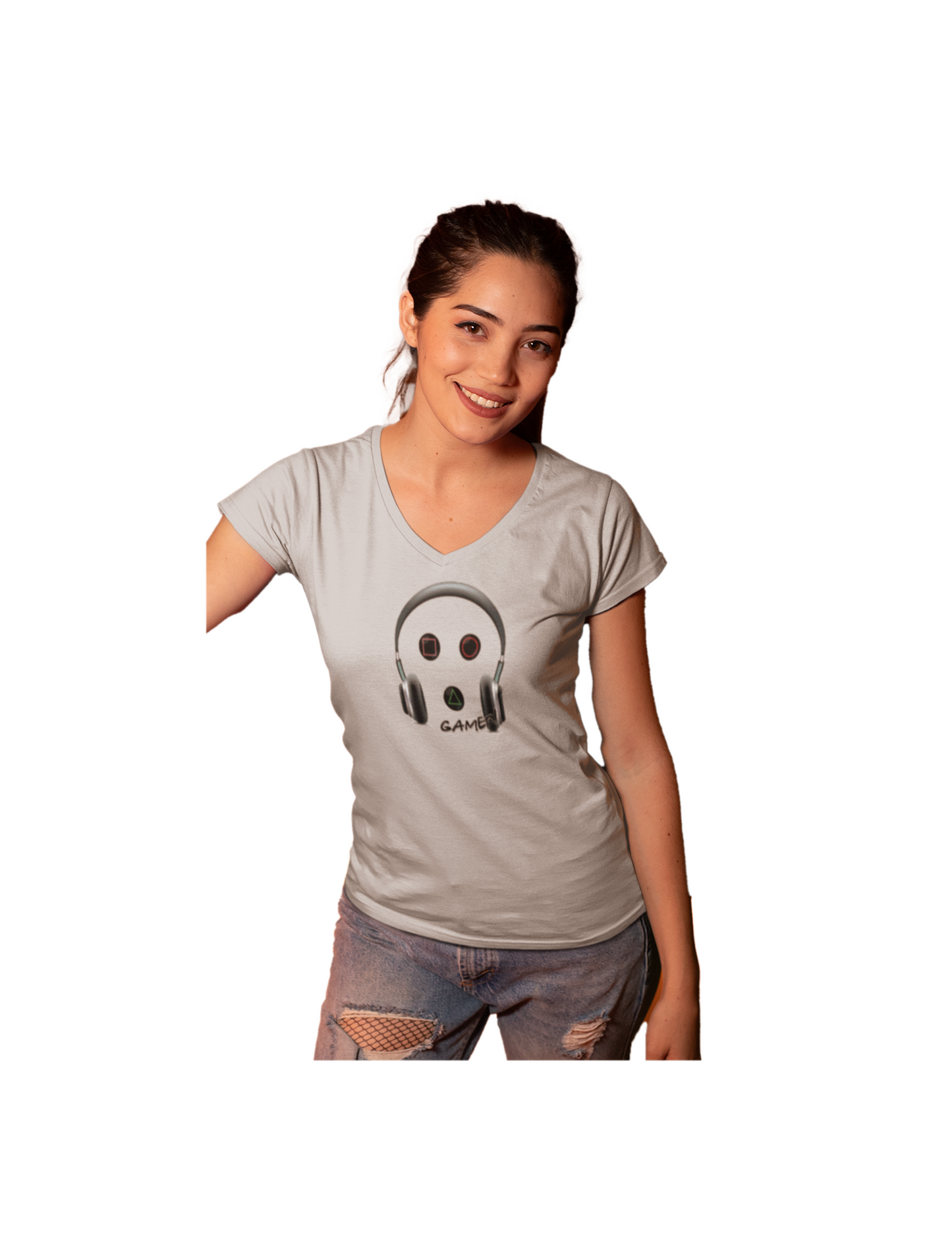 Artistic Monopoly GAMER girl women's fitted v neck t-shirt