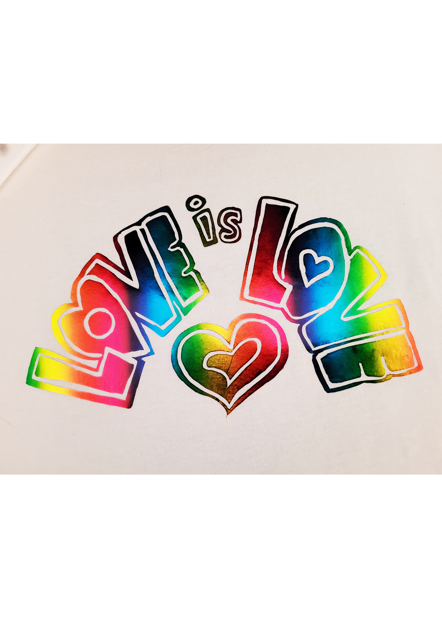 LOVE IS LOVE shiny rainbow graphic short sleeve medium women's t-shirt clearance