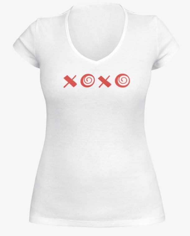 XOXO women's short sleeve v neck fitted t-shirt