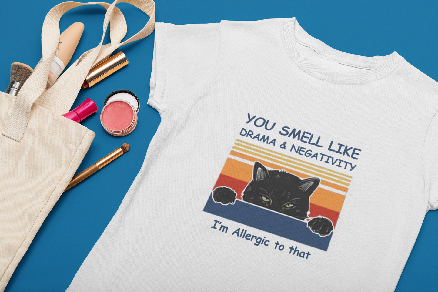 You Smell Like Drama short sleeve funny women's fitted cat t-shirt